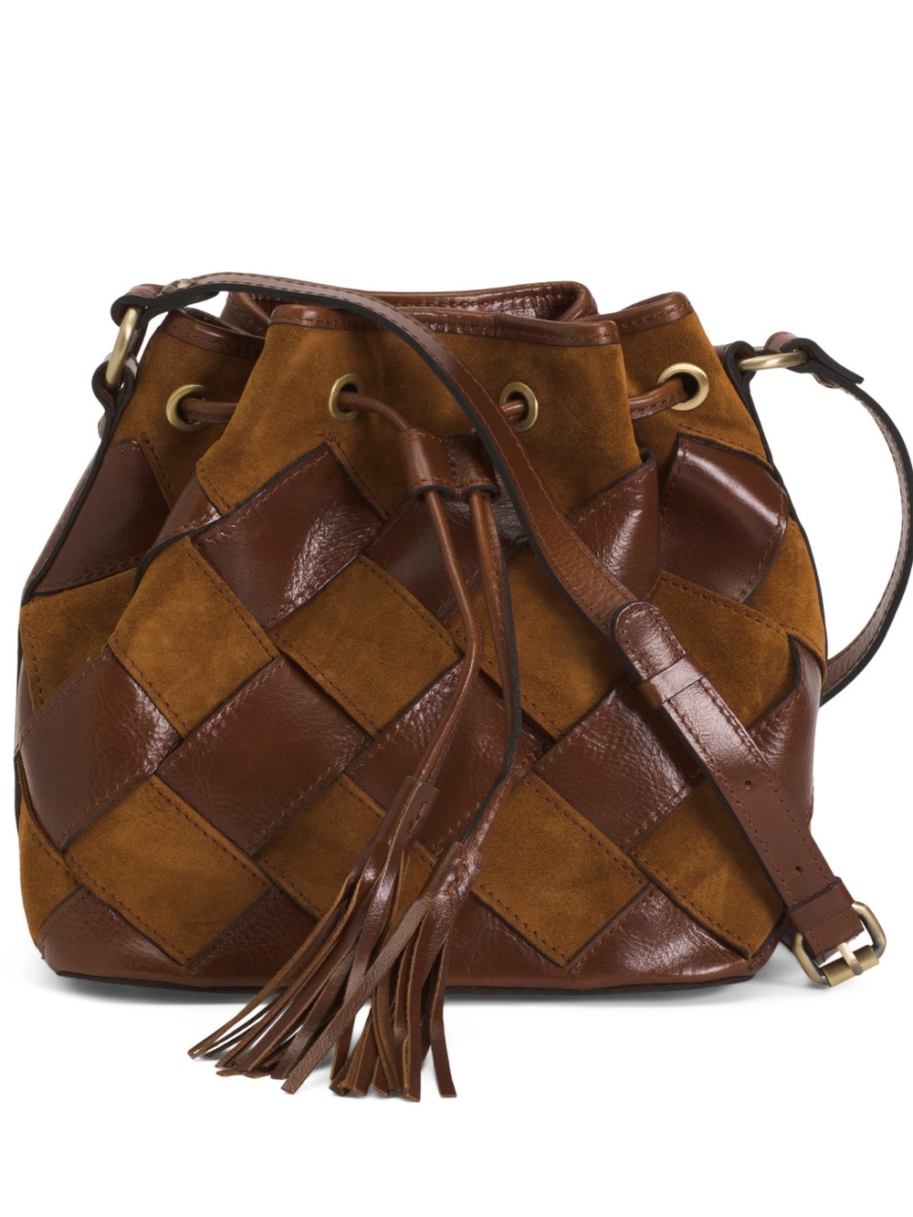 NWT-Patricia Nash-Bellona Bucket Bag-Suede Leather Weave Design-Cognac-$249 - Picture 12 of 15
